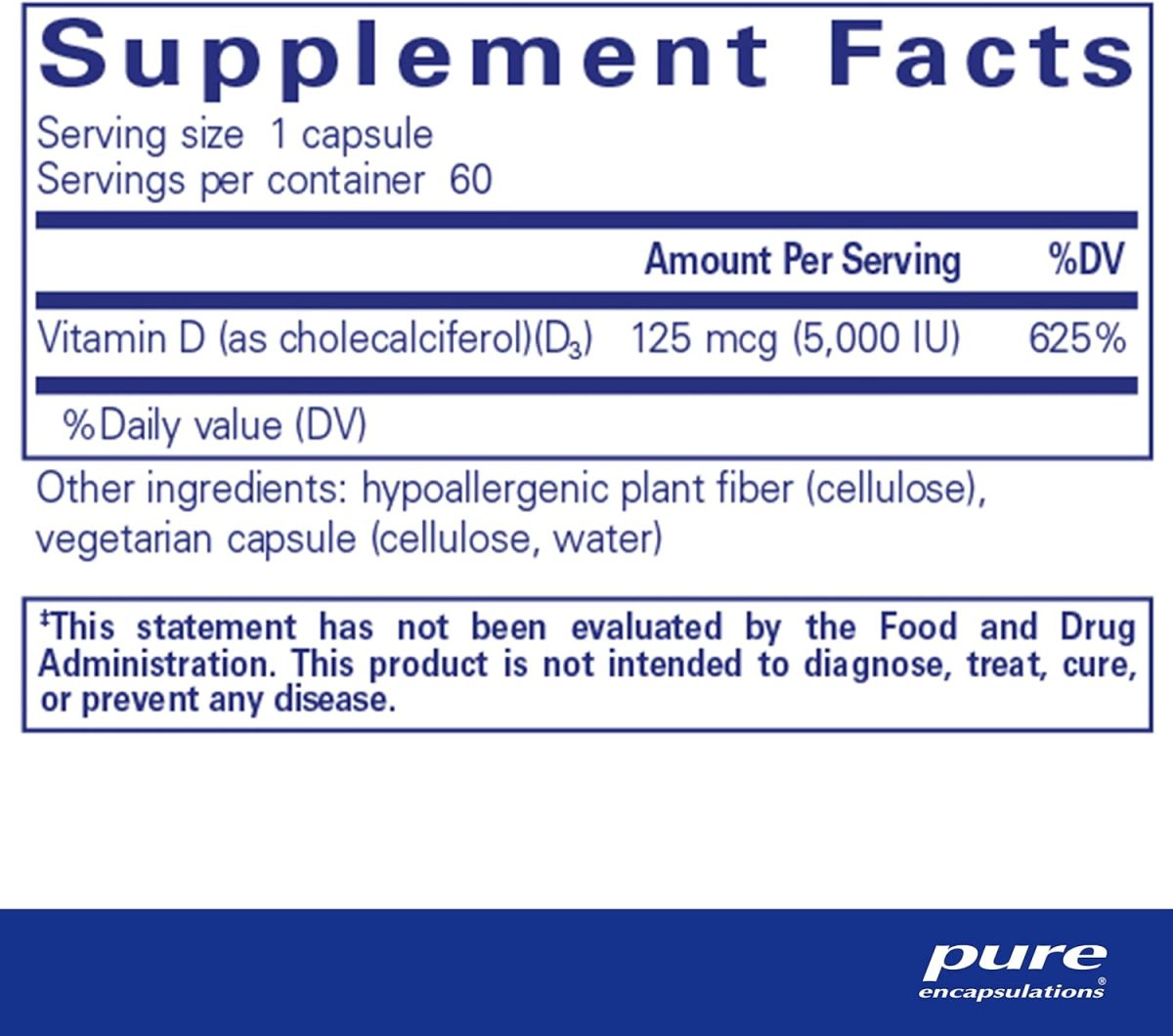 Vitamin D3 125 mcg (5,000 IU) with Vitamin D – 60 Capsules